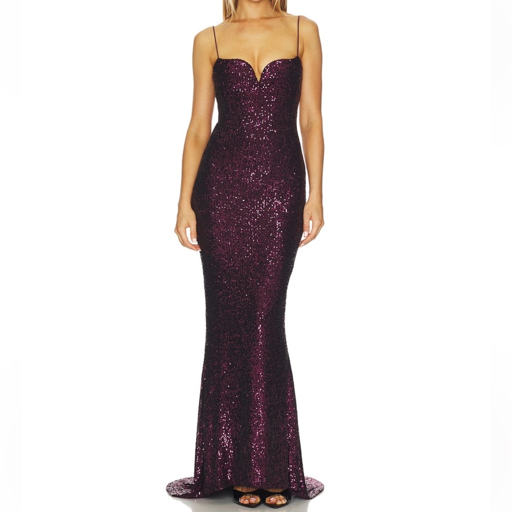 NWT $549 Nookie Serena Sequin Gown in Boysenberry Large